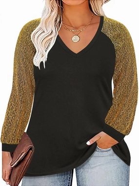 CARCOS Plus Size Tops for Women Criss Cross Long Sleeve Shirts V Neck Tunics Casual Fall T Shirt Loose Fits Blouses XL-5XL