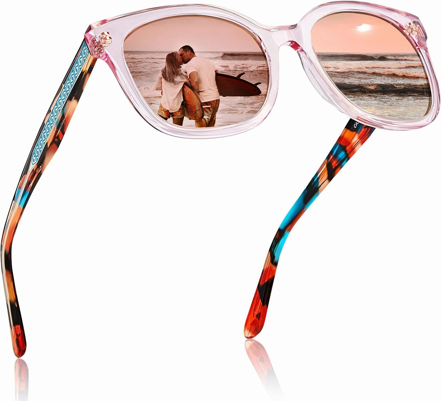 CARFIA Cat Eye Acetate Polarized Sunglasses for Women UV Protection, Retro Ladies Eyewears with Embossed Pattern Wire Core