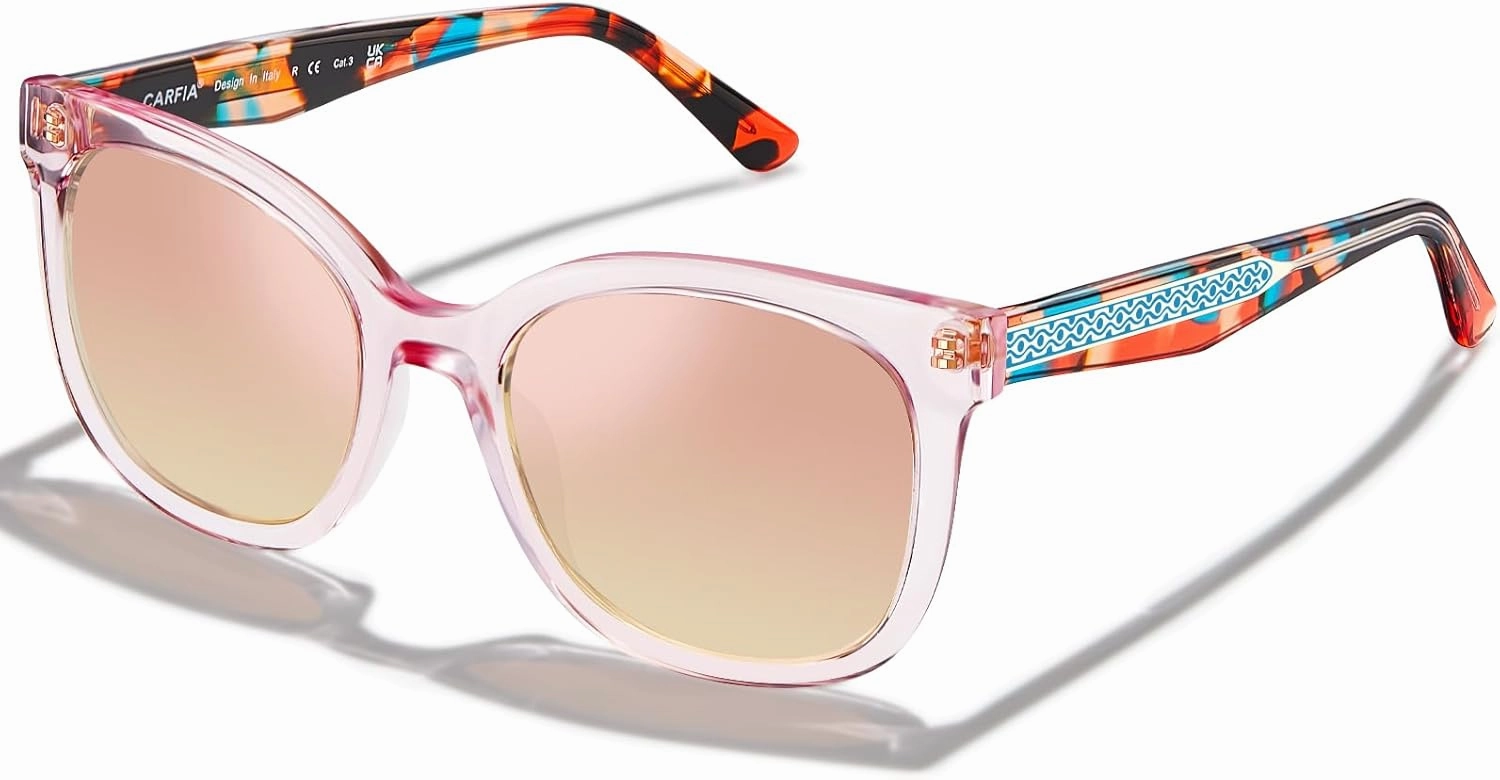 CARFIA Cat Eye Acetate Polarized Sunglasses for Women UV Protection, Retro Ladies Eyewears with Embossed Pattern Wire Core