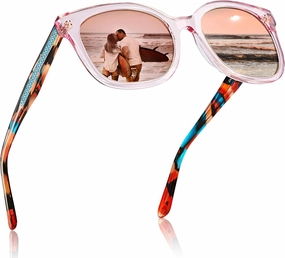 CARFIA Cat Eye Acetate Polarized Sunglasses for Women UV Protection, Retro Ladies Eyewears with Embossed Pattern Wire Core