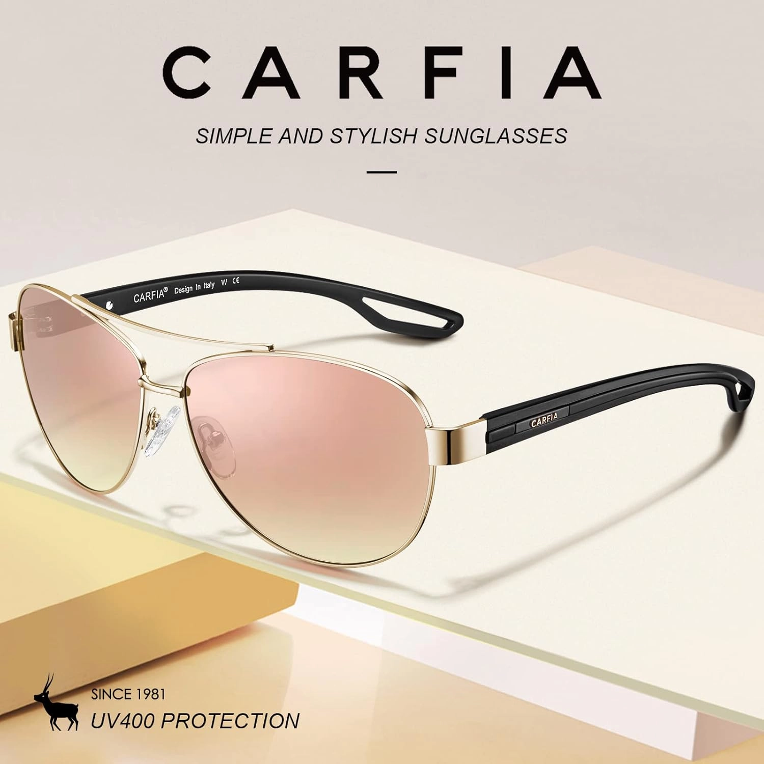 CARFIA Lightweight Retro Pilot Sunglasses for Women Polarized UV Protection, Trendy Outdoor Driving Lady Sunnies Metal Frame