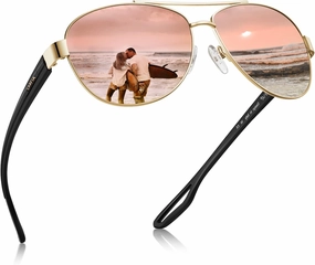 CARFIA Lightweight Retro Pilot Sunglasses for Women Polarized UV Protection, Trendy Outdoor Driving Lady Sunnies Metal Frame