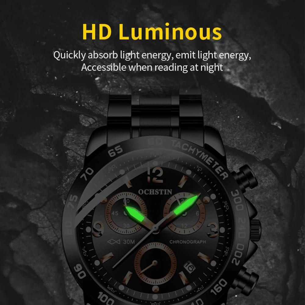 CARLIEN Men's Fashion Big Face Auto Date Chronograph Stainless Steel Waterproof Analog Watches Arabic Numerals Luminous Men Dress Wrist Watch