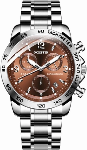CARLIEN Men's Fashion Big Face Auto Date Chronograph Stainless Steel Waterproof Analog Watches Arabic Numerals Luminous Men Dress Wrist Watch