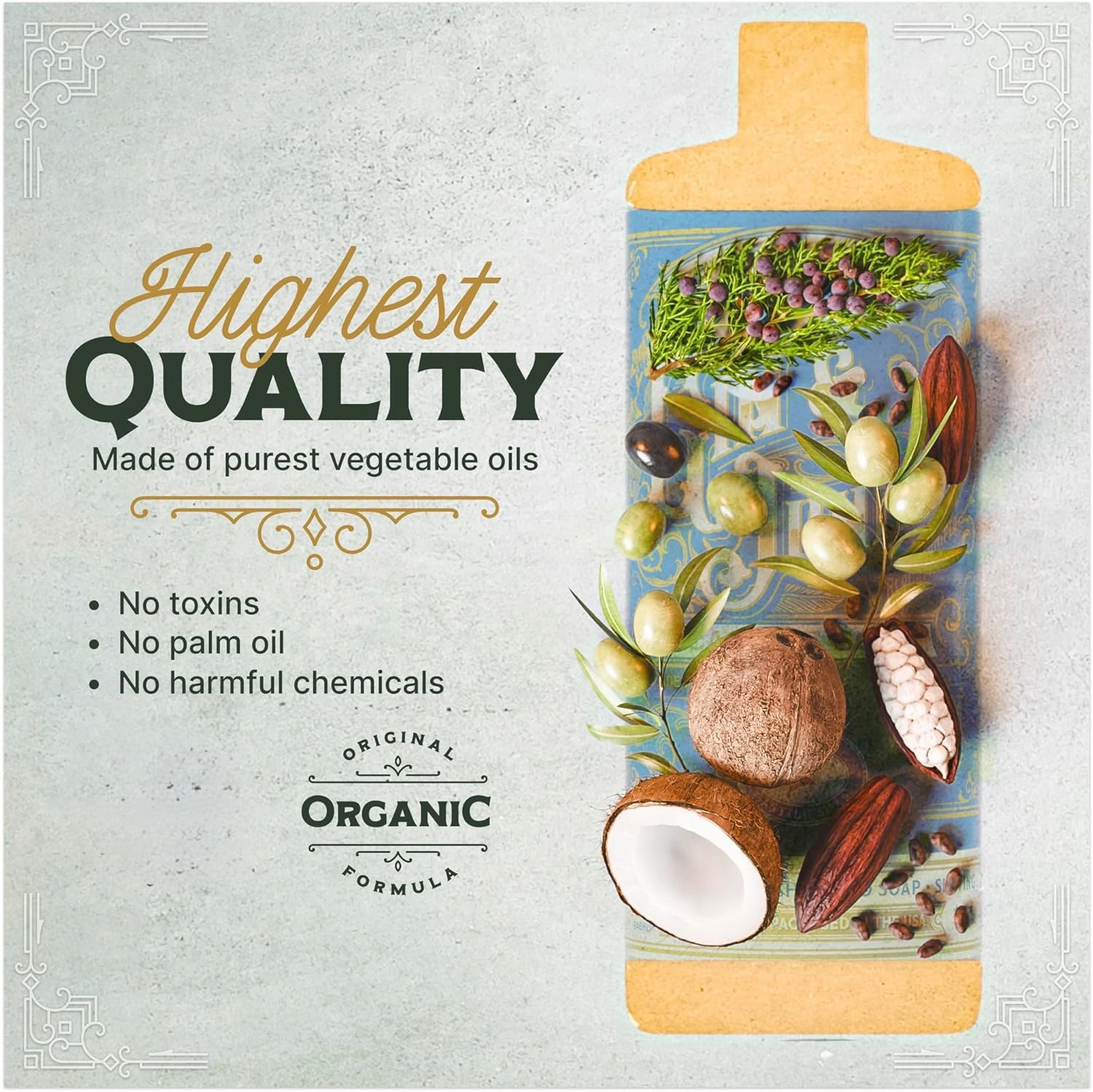 Carolina Castile Soap Gin & Juniper Scented – Certified Organic Base, High Olive Oil Content, Non-Drying, Made with Organic Oils, Concentrated Body Wash for Men (Gin & Juniper, 32 Fl Oz)