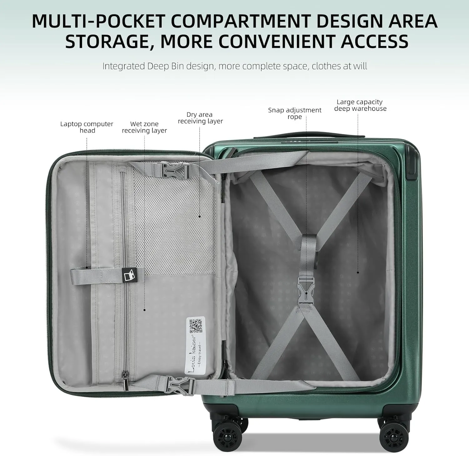 Carry On Luggage, 20 Inch Top Opening Aluminum Frame Lightweight Airline Approved ABS PC Hard Shell Suitcases with Silent Wheels, TSA Lock, Front Pocket & Wet-dry Separated Six-piece Set