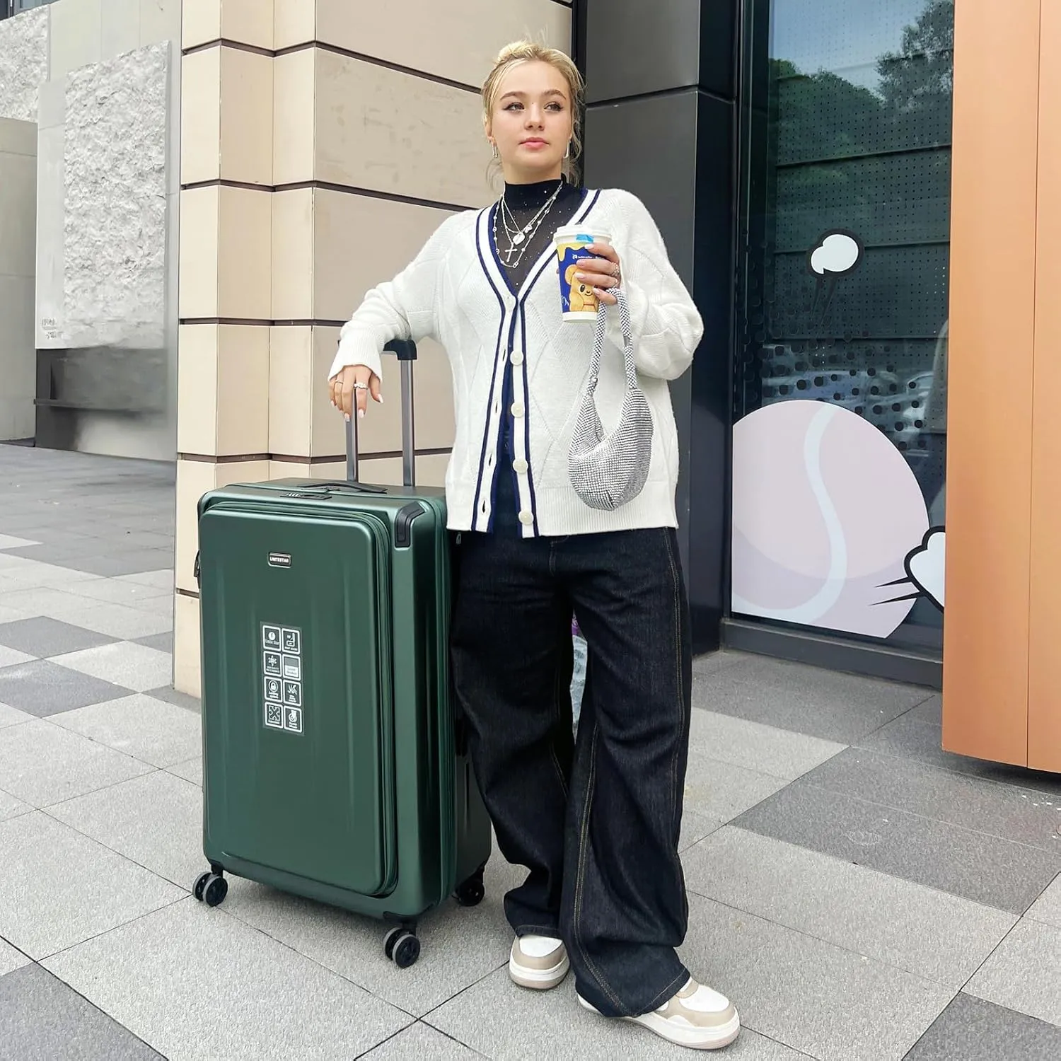 Carry On Luggage, 20 Inch Top Opening Aluminum Frame Lightweight Airline Approved ABS PC Hard Shell Suitcases with Silent Wheels, TSA Lock, Front Pocket & Wet-dry Separated Six-piece Set