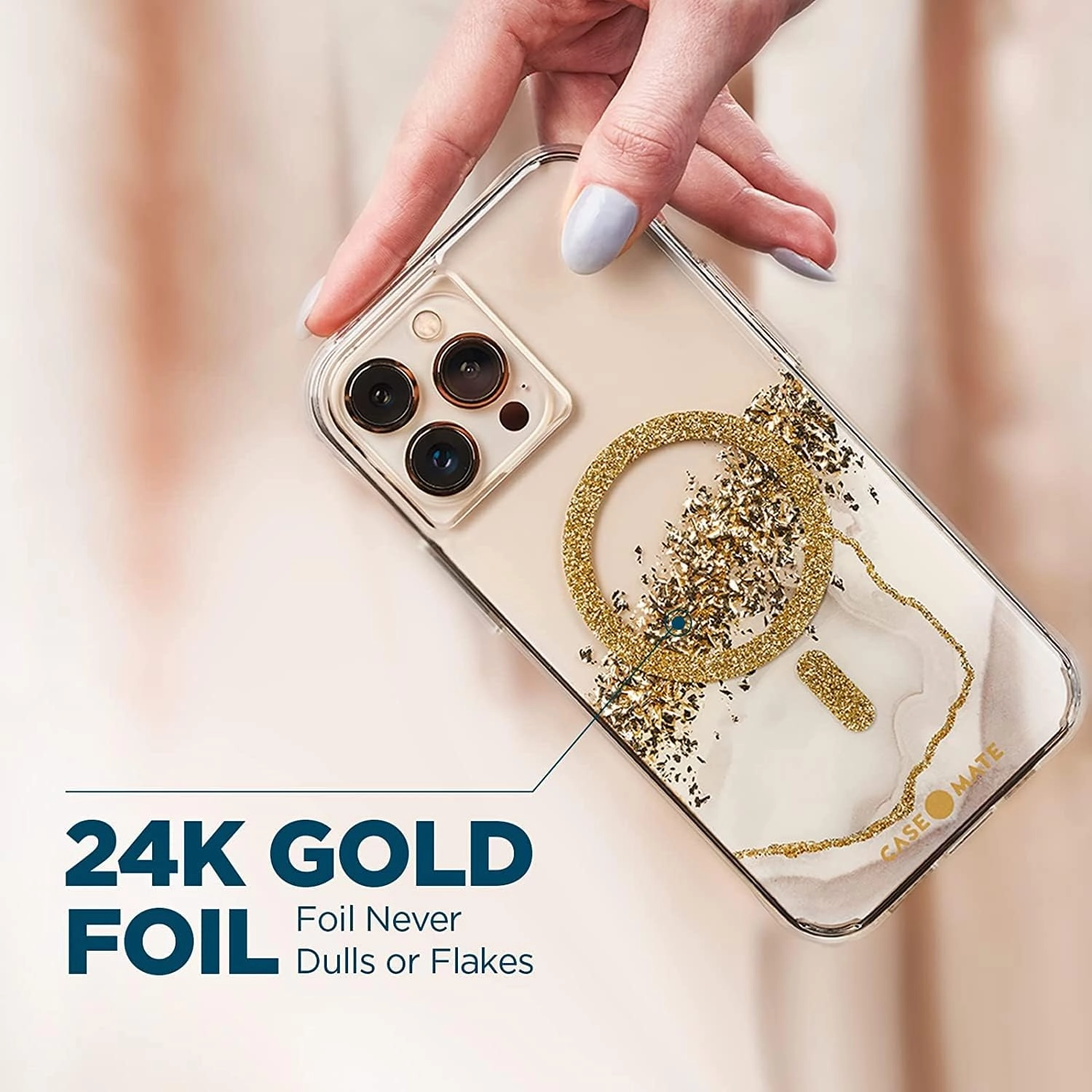 Case-Mate iPhone 13 Pro Max Case for Women [10ft Drop Protection] [Compatible with MagSafe] Karat Marble Phone Cover for iPhone 13 Pro Max - Luxury Bling Glitter Phone Cover - Shockproof, Anti Scratch