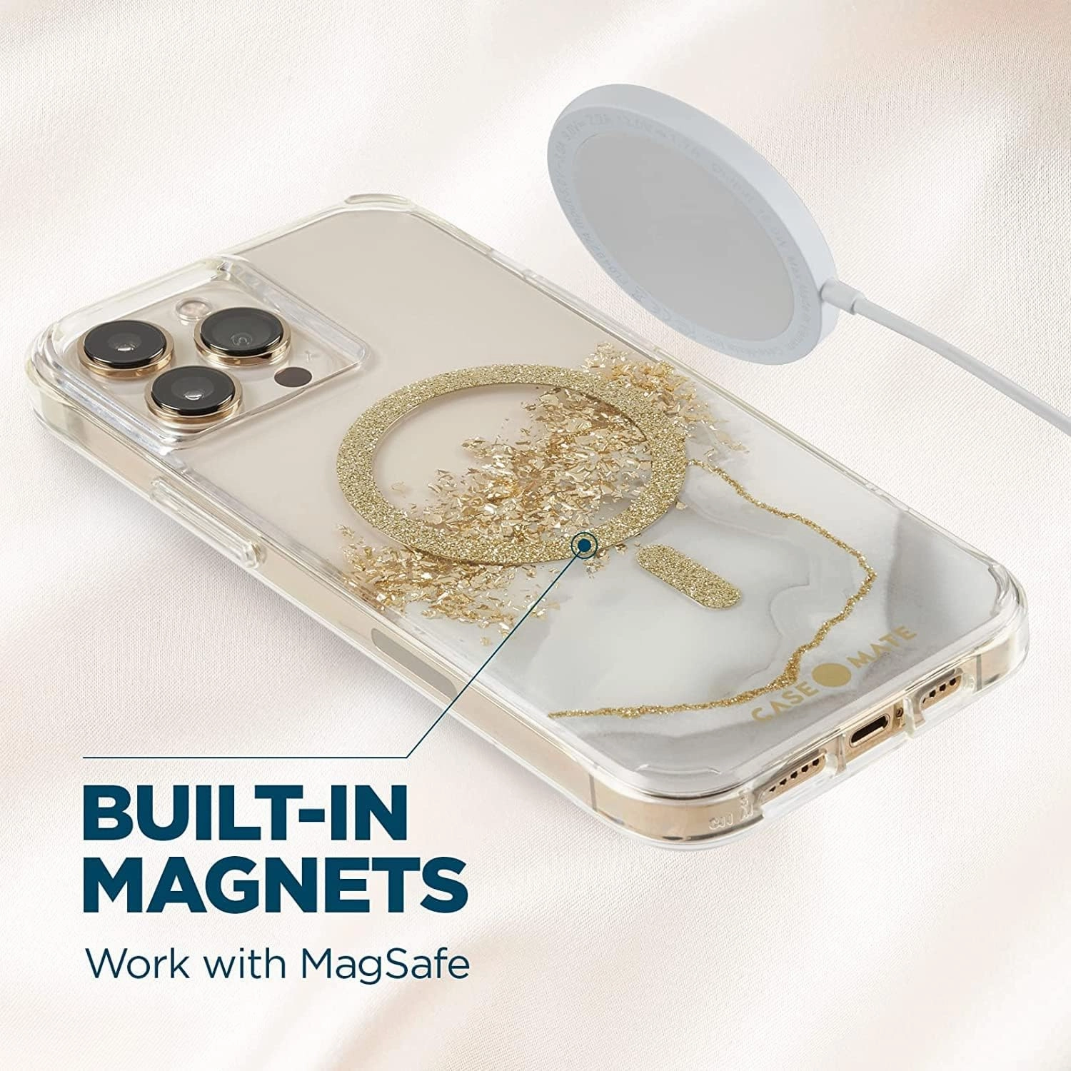 Case-Mate iPhone 13 Pro Max Case for Women [10ft Drop Protection] [Compatible with MagSafe] Karat Marble Phone Cover for iPhone 13 Pro Max - Luxury Bling Glitter Phone Cover - Shockproof, Anti Scratch