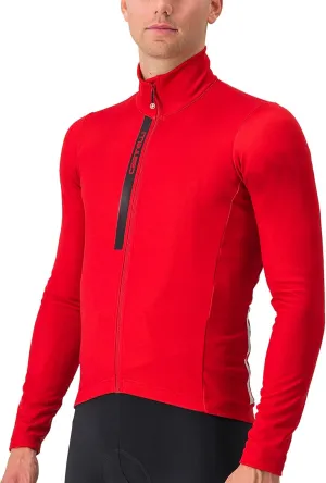 CASTELLI Men's Entrata Thermal Jersey, Long Sleeve Zip Up Fleece Insulated Base Layer for Winter Road Cycling I Gravel Biking - Rich Red/Black - Medium