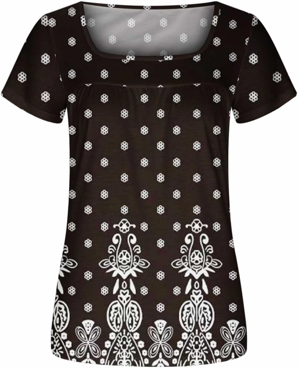 Ceboyel Womens Paisley Square Neck Tunic Tops Pleated Short Short Sleeve Shirts Casual Summer Blouses For Leggings 2023
