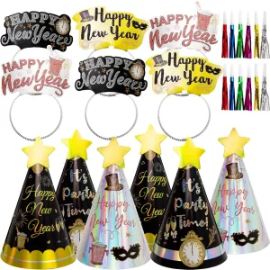 ceiba tree Happy New Years Eve Party Supplies 2025 NYE Party Favors 12 Hats 6 Headbands Tiara 12 Squawkers New Year Eve Decorations Headband Blowers Noisemakers