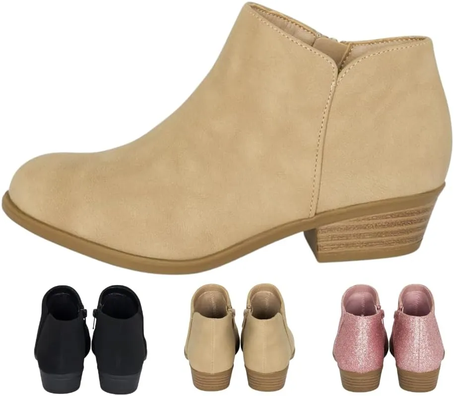 Chariot & Co - Garza IIS- Girls/Kids/Childrens Round Toe Stacked Heel Zipper Western Ankle Boot