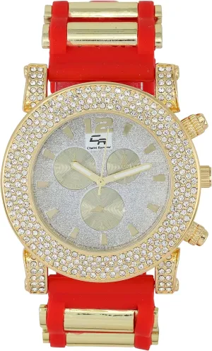 Charles Raymond Iced Oversized Hip Hop Bullet Rubber Band Mens Watch, That Shows Your Lust for Life - GJM (ST10248 Red Silver Dial)