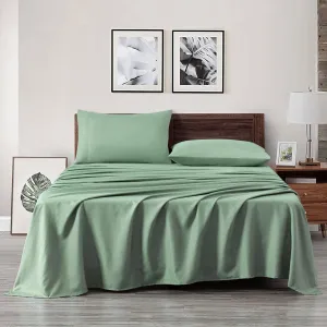Chezmoi Collection 4-Piece Sage Green Sheet Set King Size - 110GSM Peach Skin Brushed Microfiber Polyester 16" Deep Pocket Bed Sheets & Pillowcases