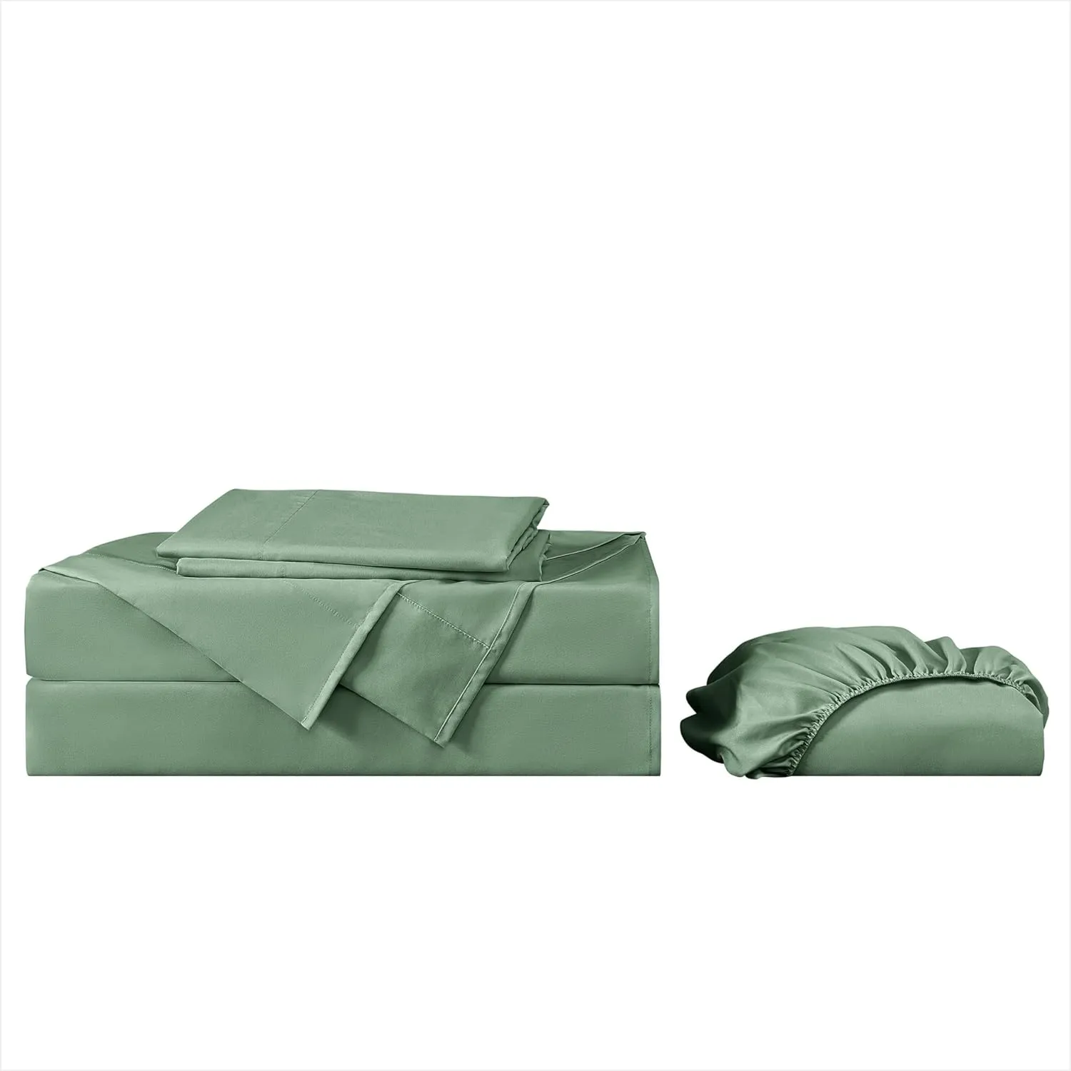 Chezmoi Collection 4-Piece Sage Green Sheet Set King Size - 110GSM Peach Skin Brushed Microfiber Polyester 16" Deep Pocket Bed Sheets & Pillowcases