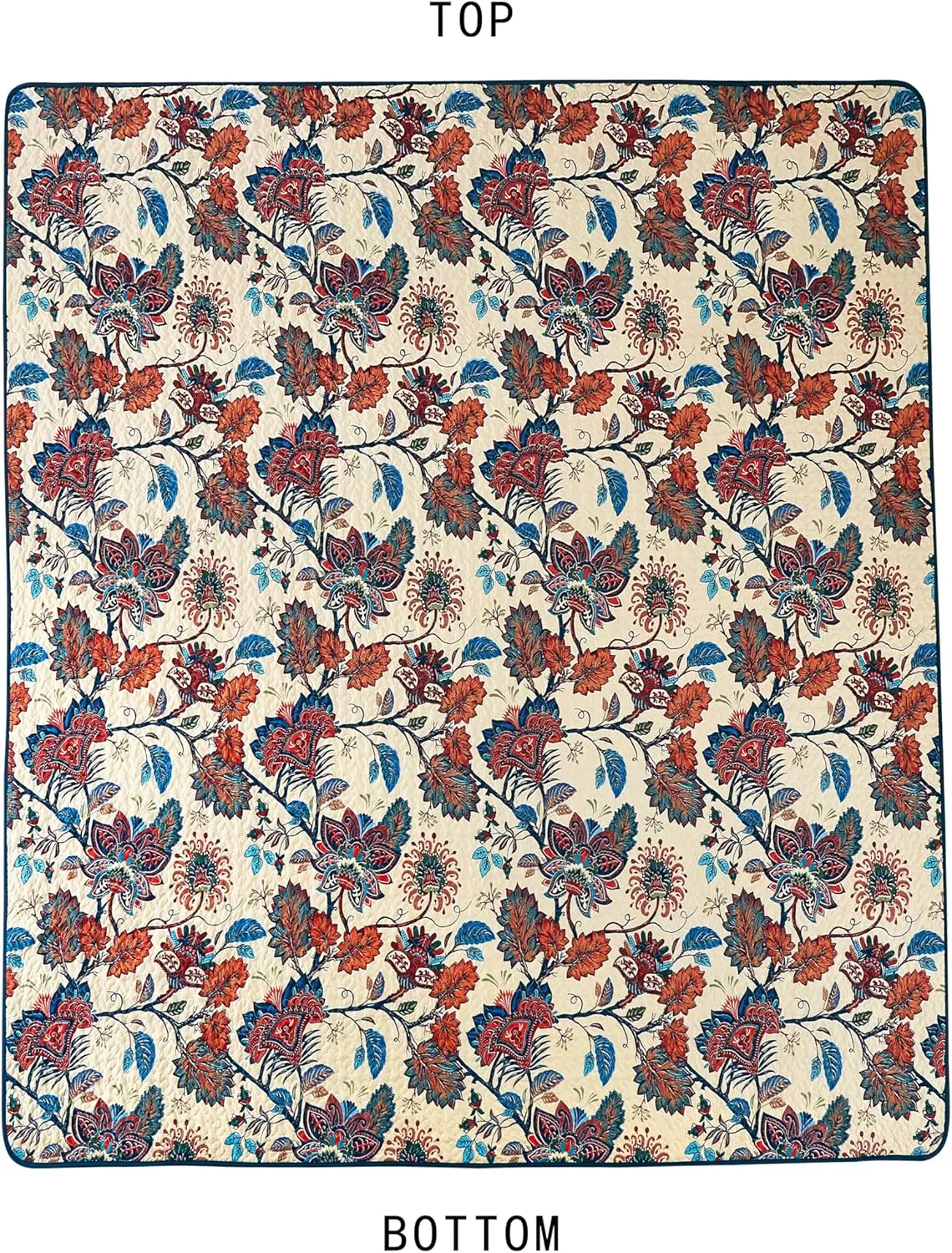 Chezmoi Collection Paradise 3-Piece Floral Quilt Set Queen - Multicolor Blue Red Orange Cream Printed Microfiber Lightweight Bedspread Set for All Season
