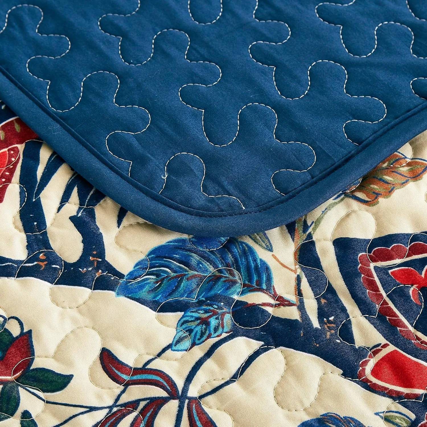Chezmoi Collection Paradise 3-Piece Floral Quilt Set Queen - Multicolor Blue Red Orange Cream Printed Microfiber Lightweight Bedspread Set for All Season