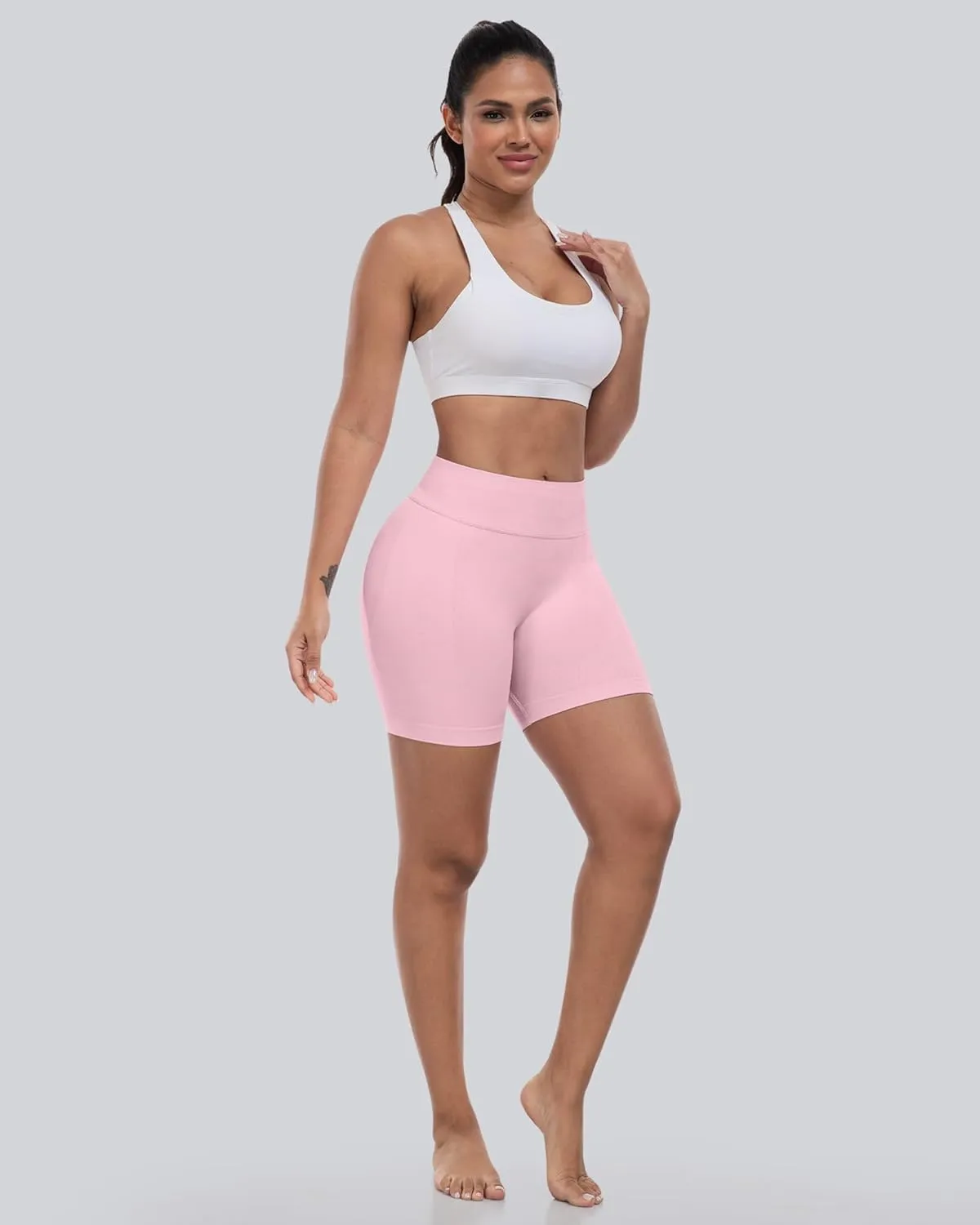 CHRLEISURE Workout Gym Biker Shorts, High Waisted Butt Lifting Scrunch Butt Sports Seamless Shorts Sets 4 Piece