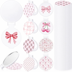 Chunful 36 Pcs Pink Bow Party Favors Coquette Compact Mirror Bulk Mini Portable Pocket Makeup Mirror Coquette Gift for Women Mom Bridal Bachelorette Party Favors