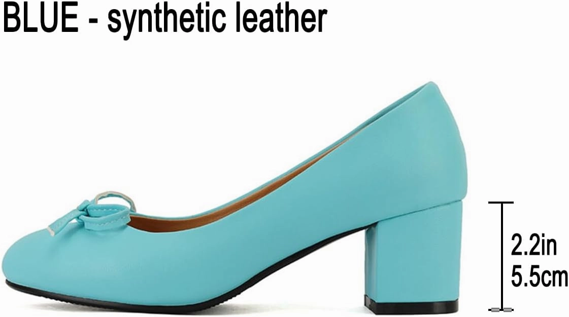Chunky Block Heel Pumps for Women Comfortable 2 Inch Mid Heel Closed Round Toe Matte Leather Suede Dress Shoes with Bow Tie Wedding Office Party Dating