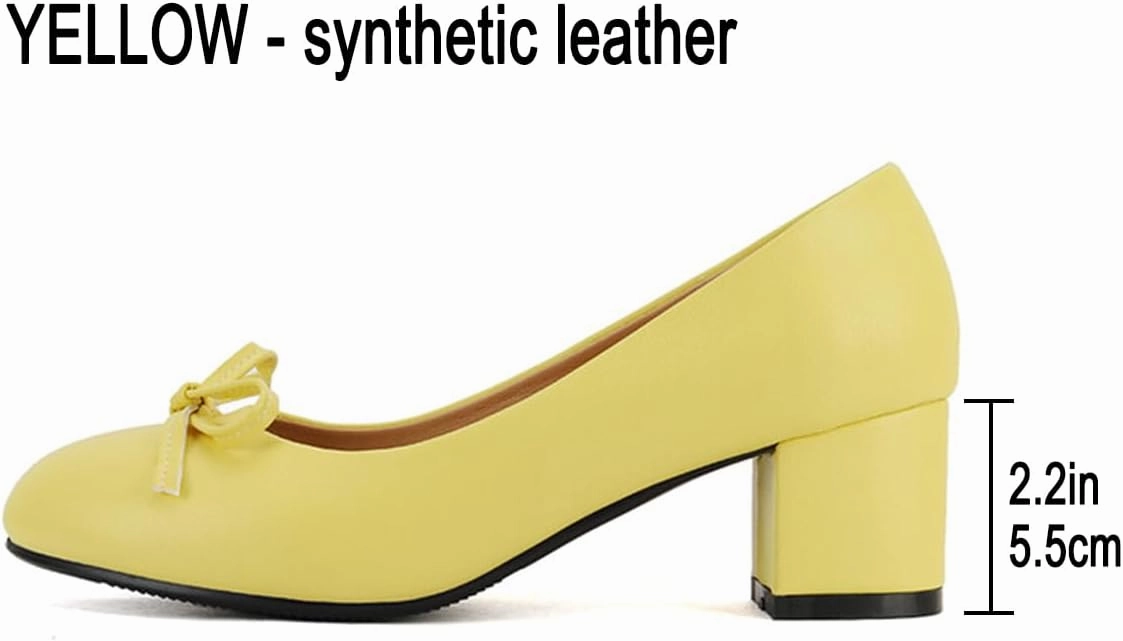 Chunky Block Heel Pumps for Women Comfortable 2 Inch Mid Heel Closed Round Toe Matte Leather Suede Dress Shoes with Bow Tie Wedding Office Party Dating