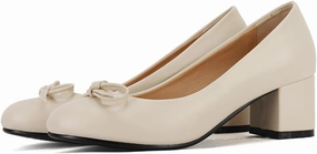 Chunky Block Heel Pumps for Women Comfortable 2 Inch Mid Heel Closed Round Toe Matte Leather Suede Dress Shoes with Bow Tie Wedding Office Party Dating