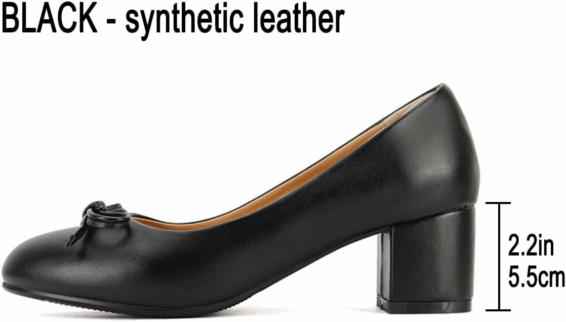 Chunky Block Heel Pumps for Women Comfortable 2 Inch Mid Heel Closed Round Toe Matte Leather Suede Dress Shoes with Bow Tie Wedding Office Party Dating