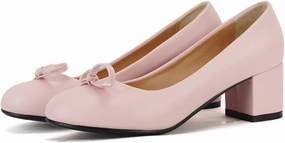 Chunky Block Heel Pumps for Women Comfortable 2 Inch Mid Heel Closed Round Toe Matte Leather Suede Dress Shoes with Bow Tie Wedding Office Party Dating