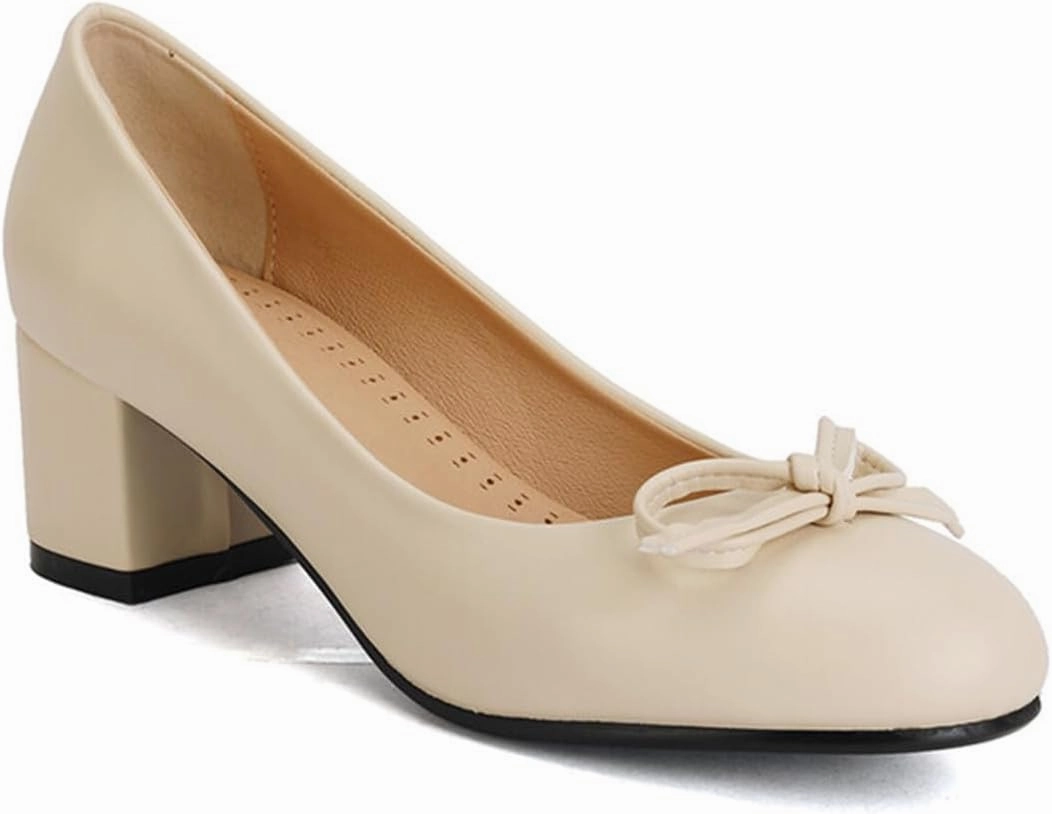 Chunky Block Heel Pumps for Women Comfortable 2 Inch Mid Heel Closed Round Toe Matte Leather Suede Dress Shoes with Bow Tie Wedding Office Party Dating