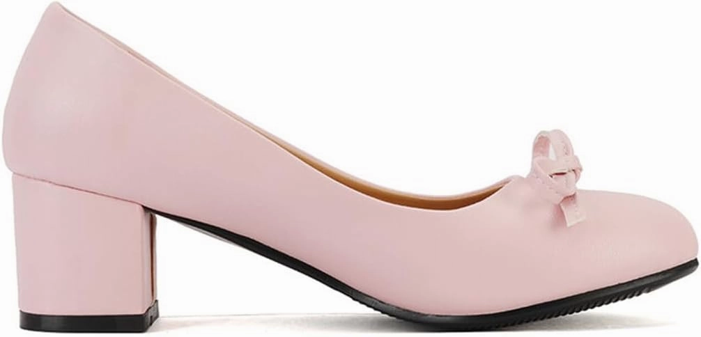 Chunky Block Heel Pumps for Women Comfortable 2 Inch Mid Heel Closed Round Toe Matte Leather Suede Dress Shoes with Bow Tie Wedding Office Party Dating