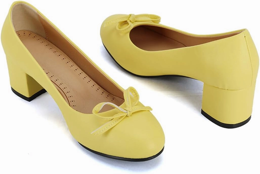 Chunky Block Heel Pumps for Women Comfortable 2 Inch Mid Heel Closed Round Toe Matte Leather Suede Dress Shoes with Bow Tie Wedding Office Party Dating