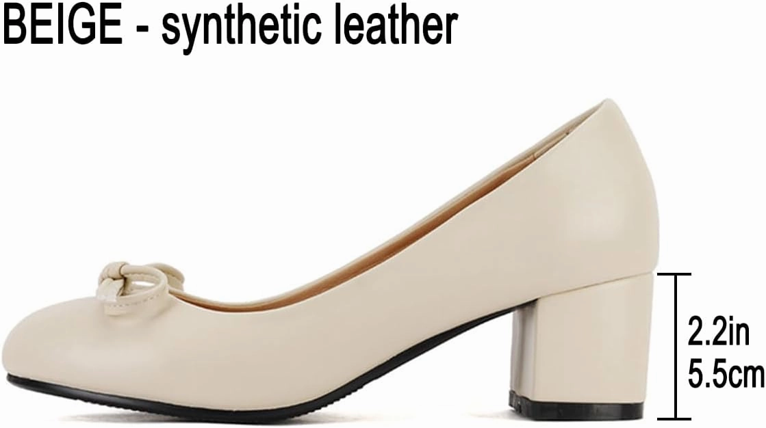 Chunky Block Heel Pumps for Women Comfortable 2 Inch Mid Heel Closed Round Toe Matte Leather Suede Dress Shoes with Bow Tie Wedding Office Party Dating