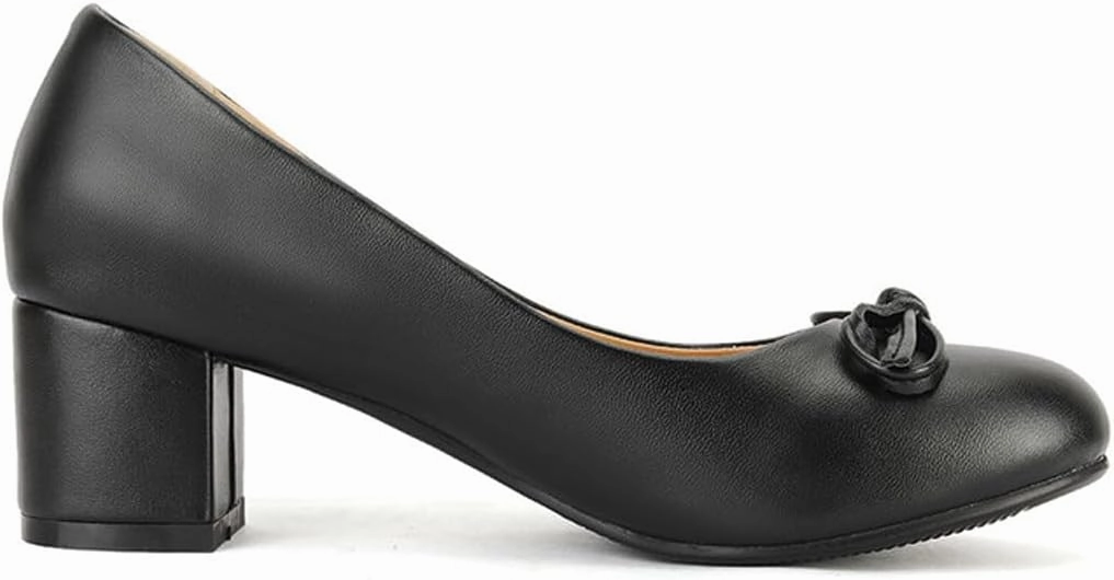 Chunky Block Heel Pumps for Women Comfortable 2 Inch Mid Heel Closed Round Toe Matte Leather Suede Dress Shoes with Bow Tie Wedding Office Party Dating