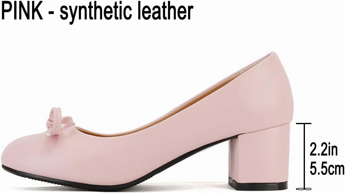 Chunky Block Heel Pumps for Women Comfortable 2 Inch Mid Heel Closed Round Toe Matte Leather Suede Dress Shoes with Bow Tie Wedding Office Party Dating