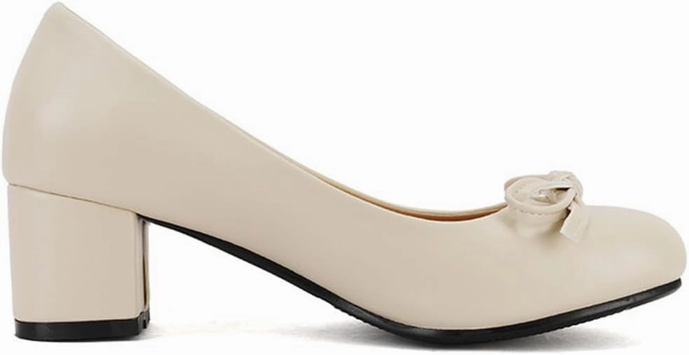 Chunky Block Heel Pumps for Women Comfortable 2 Inch Mid Heel Closed Round Toe Matte Leather Suede Dress Shoes with Bow Tie Wedding Office Party Dating