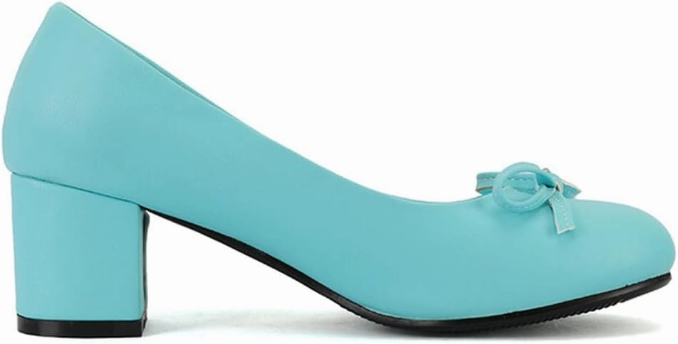 Chunky Block Heel Pumps for Women Comfortable 2 Inch Mid Heel Closed Round Toe Matte Leather Suede Dress Shoes with Bow Tie Wedding Office Party Dating