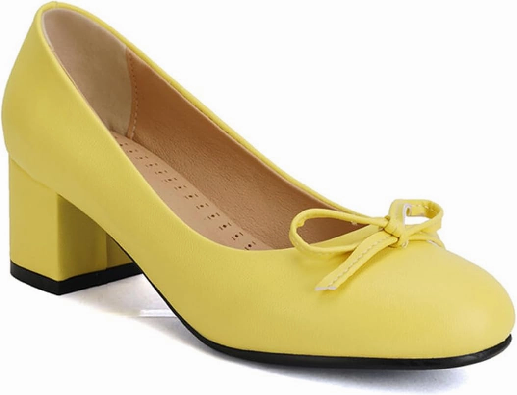 Chunky Block Heel Pumps for Women Comfortable 2 Inch Mid Heel Closed Round Toe Matte Leather Suede Dress Shoes with Bow Tie Wedding Office Party Dating