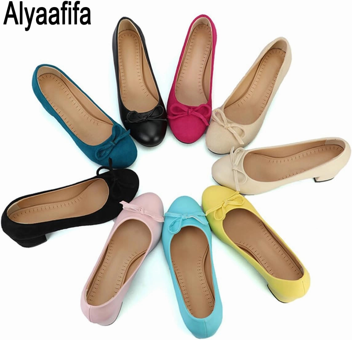 Chunky Block Heel Pumps for Women Comfortable 2 Inch Mid Heel Closed Round Toe Matte Leather Suede Dress Shoes with Bow Tie Wedding Office Party Dating