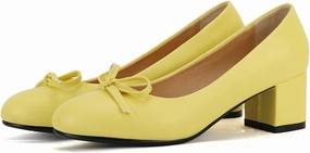 Chunky Block Heel Pumps for Women Comfortable 2 Inch Mid Heel Closed Round Toe Matte Leather Suede Dress Shoes with Bow Tie Wedding Office Party Dating