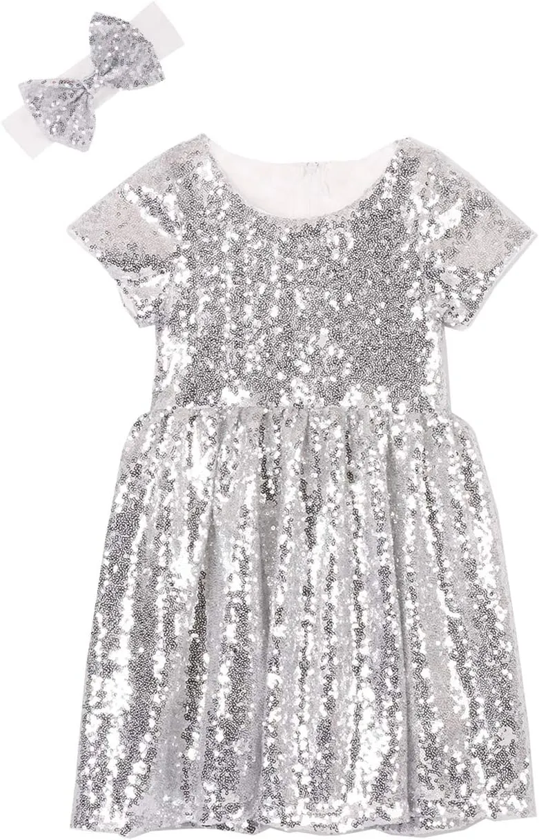 Cilucu Flower Girl Dress Baby Toddlers Sequin Dress Kids Party Dress Bridesmaid Wedding Gown