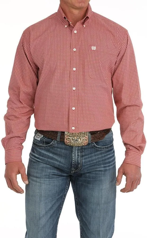 Cinch Men`s Red Print Classic Button Down Shirt