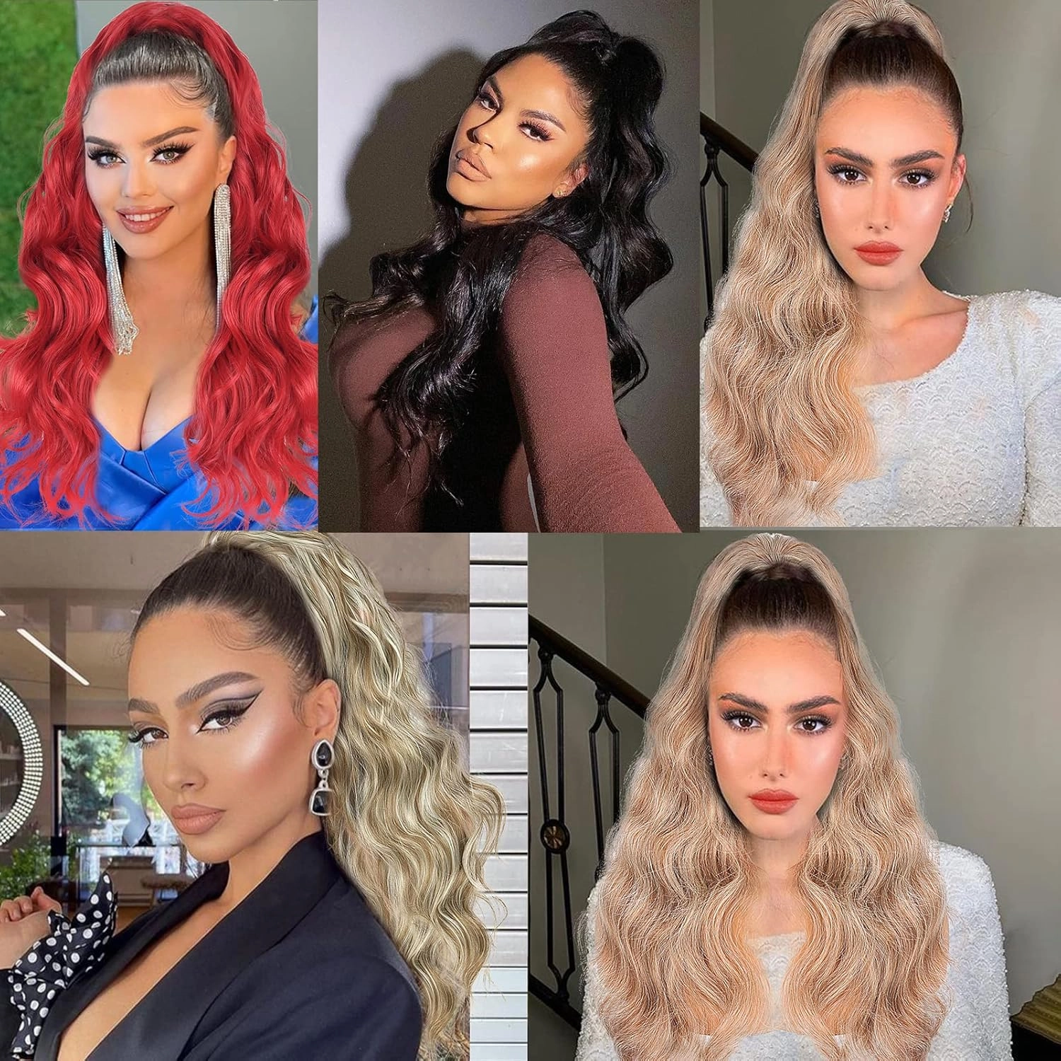 CINHOO 24 Inch Long Body Wavy Drawstring Ponytail Clip in Hair Extension Synthetic Curly Wavy Pony Tail Hairpiece for Women Red Ponytail (24inch, A14 Red)