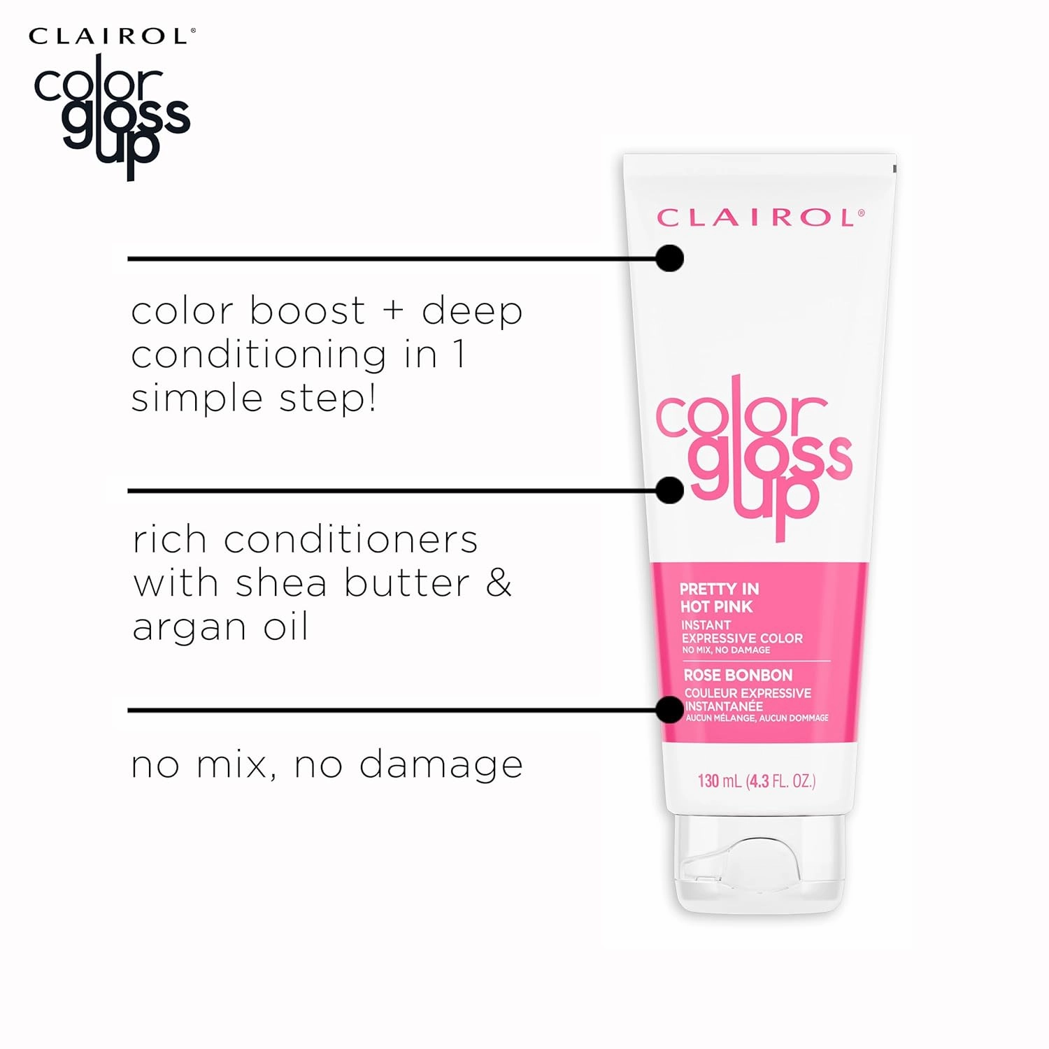 Clairol Color Gloss Up Temporary Hair Dye, Pretty In Hot Pink Hair Color, Pack of 4