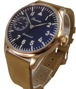 Classic Parnis 44mm Black dial Rose Gold Case Mechanical 6497 Hand Winding Movement Men's Pilot Wrist -438