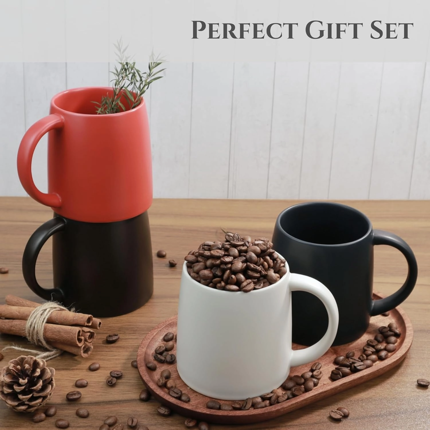 Classic Mug, 14 oz Large Coffee Mug with Handle, Ceramic Porcelain Tea Cup, Smooth Matte (Sliding Lid, Set of 2, Red and Navy Blue)