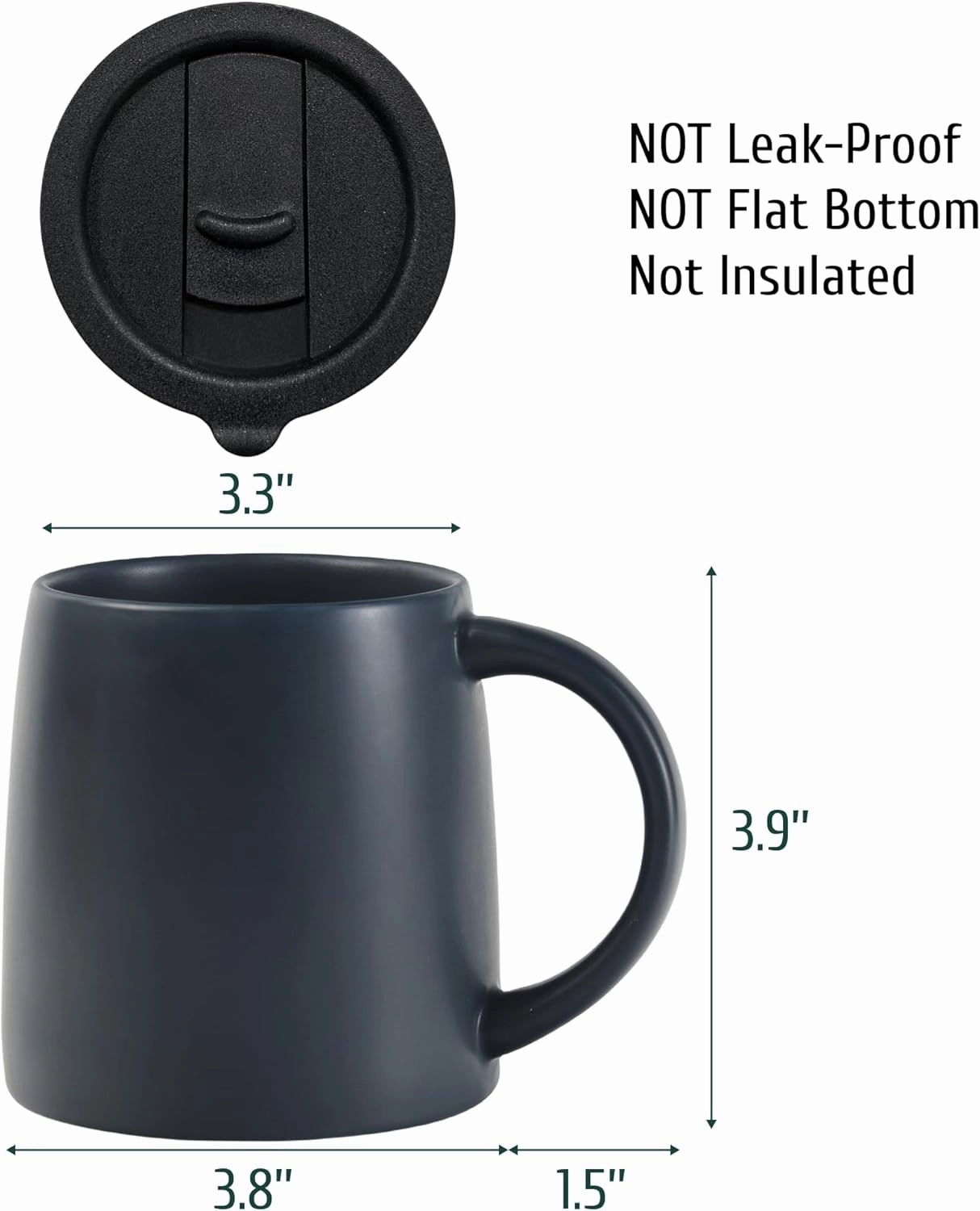 Classic Mug, 14 oz Large Coffee Mug with Handle, Ceramic Porcelain Tea Cup, Smooth Matte (Sliding Lid, Set of 2, Red and Navy Blue)