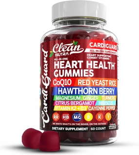 Clean Nutraceuticals Coq10 Gummies | Red Yeast Rice Hawthorn Berry Ginger Turmeric Citrus Bergamot Hibiscus Vitamin K2 D3 Magnesium Glycinate Cayenne Pepper Fenugreek Orange Flavor CardiGuard