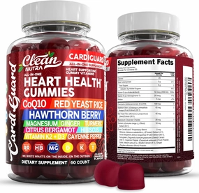 Clean Nutraceuticals Coq10 Gummies | Red Yeast Rice Hawthorn Berry Ginger Turmeric Citrus Bergamot Hibiscus Vitamin K2 D3 Magnesium Glycinate Cayenne Pepper Fenugreek Orange Flavor CardiGuard