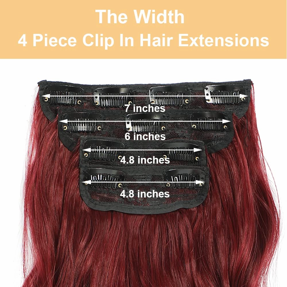 Clip In Red Hair Extensions Clip ins 20Inch Hair Extension Clip Red Hair Extensions Synthetic Thick Hair Piece for Women(Wine Red)
